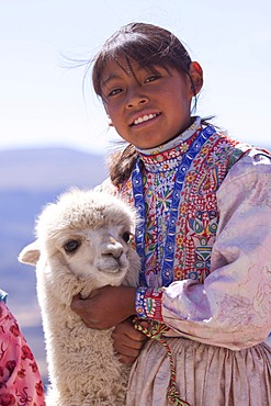 Girl with Alpaca, near Arequipa, Peru, South America