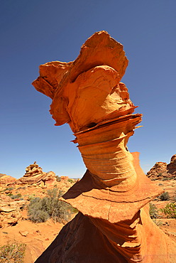 "Weird Rock", also "Dali Rock" or "The Tower", Brain Rocks of the Coyote Buttes South CBS, Cottonwood Teepees, eroded Navajo sandstone rocks with Liesegang bands or Liesegang rings, Pareah Paria Plateau, Vermilion Cliffs National Monument, Arizona, Utah, 