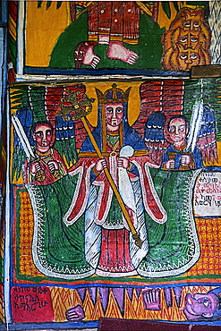 Archangel Michael, Canvas painting, Orthodox rock church Mikael Mellehayzengi, Tsaeda Amba, Tigray, Ethiopia, Africa