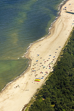 Bathers, sandy beach on the Baltic Sea, in the seaside resort Niechorze, Baltic Coast, West Pomerania Province, Poland, Europe