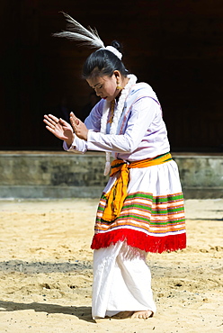 Tribal ritual dance at the Hornbill Festival, Kohima, Nagaland, India, Asia