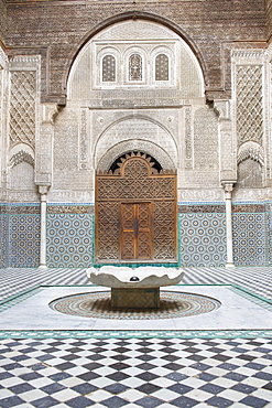 Water basin in Medersa Attarine, historic centre, Medina, Fes, Morocco, Africa