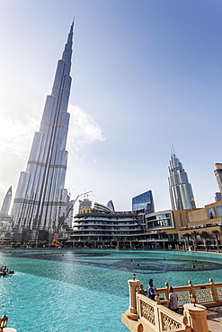 Burj Khalifa Lake, Burj Khalifa, skyscraper, fowntown, Dubai, United Arab Emirates, Asia