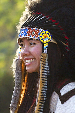 Young Asian woman with Indian jewelry at a festival with headdress, Chiang Rai Festival, Chiang Rai Province, Northern Thailand, Thailand, Asia