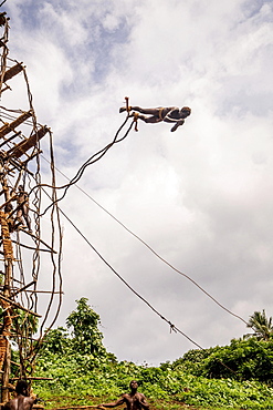 Land diver preparing to jump, Pentecost Island, Vanuatu, Oceania