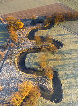 Aerial view, course of the Ahse river with meanders, renaturation, Hamm, Ruhr area, North Rhine-Westphalia, Germany, Europe