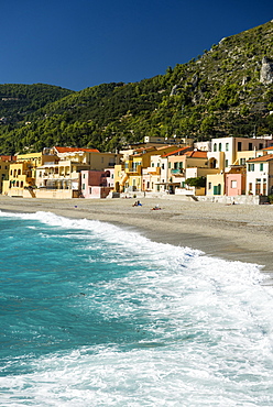 Typical houses on the beach, Varigotti, Finale Ligure, Riviera di Ponente, Liguria, Italy, Europe