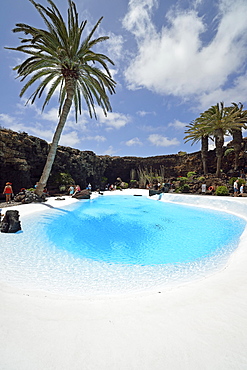 Pool in the lava cave ""Jameos del Agua"", designed by Cesar Manrique, Lanzarote, Canary Islands, Spain, Europe