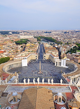 View over St. Peter's Square from the dome of St. Peter's Basilica. Vatican, Rome, Lazio, Italy, Europe