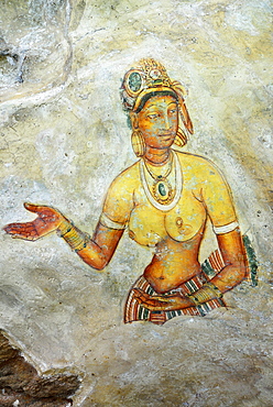 Fresco of the Cloud Girls on the Lion Rock of Sigiriya, UNESCO World Heritage Site, Sri Lanka, Asia