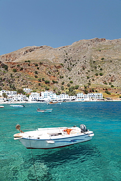 Boat off the coast, Loutro, South Crete, Crete, Greece, Europe