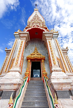 Ornate portal, stairs, Wat Chalong temple, Phuket, Thailand, Asia