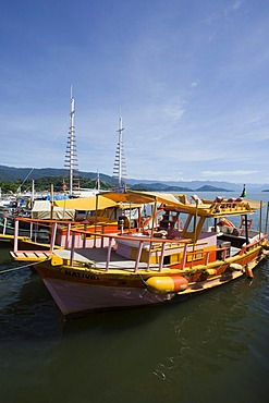 Colourful excursion boats, Paraty, Costa Verde, State of Rio de Janeiro, Brazil, South America