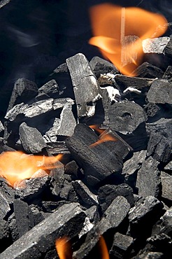 Burning charcoal in a barbecue