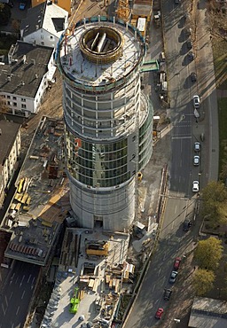 Aerial view, Exzenter-Hochhaus, Exzenterhaus, high-rise building above a bunker, Universitaetsstrasse, Bochum, Ruhr Area, North Rhine-Westphalia, Germany, Europe