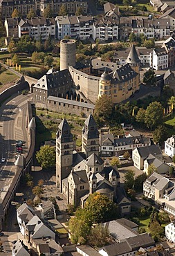 Aerial view, Genovevaburg castle, Mayen, Eifel mountain range, Rhineland-Palatinate, Germany, Europe