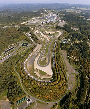 Aerial view, Nuerburgring race track, Muellenbach, Eifel mountain range, Rhineland-Palatinate, Germany, Europe