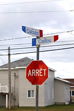 Arret, French stop sign, Havre Saint-Pierre, Duplessis district, Quebec, Canada