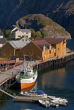 The harbor of Nusfjord, Nussfjord, Ramberg, island of Flakstadoya, Flakstadoya, Lofoten archipelago, Nordland, Norway, Europe