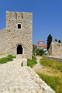 Logothetis Castle with Metamorphosis Church in the port city of Pythagorio, Samos Island, Aegean Sea, southern Sporades islands, Greece, Europe