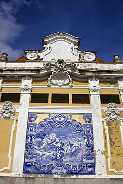 Azulejos, tiles, at the Pavilhao Desportivo Carlos Lopes, Parque Eduardo VII, Lisbon, Portugal, Europe