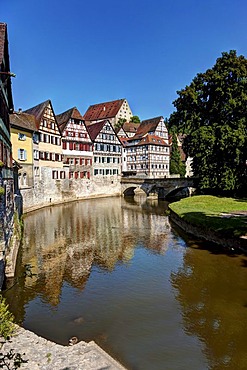 View of the historic centre of Schwaebisch Hall on the river Kocher, Baden-Wuerttemberg, Germany, Europe, PublicGround