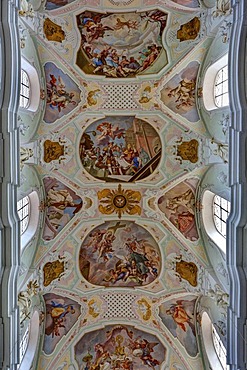 Ceiling paints, monastery church of St. Georg, Kloster Ochsenhausen Monastery, Ochsenhausen, Biberach district, Upper Swabia, Baden-Wuerttemberg, Germany, Europe