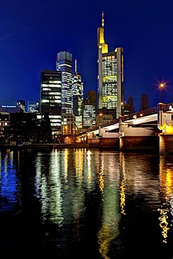 Commerzbank, Hessische Landesbank, European Central Bank at night, Frankfurt am Main, Hesse, Germany, Europe, PublicGround