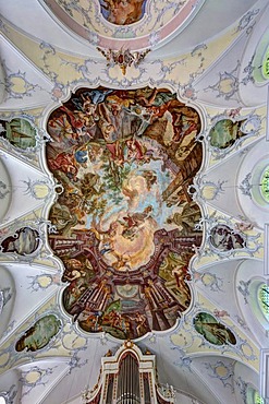 Ceiling painting, monastery church, Kloster Wessobrunn Abbey, Pfaffenwinkel, Upper Bavaria, Bavaria, Germany, Europe