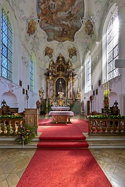 Interior view, monastery church, Kloster Wessobrunn Abbey, Pfaffenwinkel, Upper Bavaria, Bavaria, Germany, Europe
