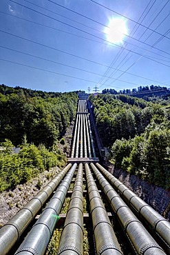 E.ON Walchensee Lake or Lake Walchen Power Plant Experience, Walchensee hydroelectric power plant, pipes between Lake Walchen and Kochelsee Lake or Lake Kochel, Upper Bavaria, Bavaria, Germany, Europe