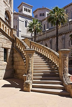 Stairs to the Palace of Justice, Monte Carlo, Principality of Monaco, Cote d'Azur, Mediterranean Sea, Europe, PublicGround