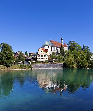 Franciscan monastery of Fuessen, Lech river, Fuessen, Ostallgaeu, Allgaeu, Swabia, Bavaria, Germany, Europe, PublicGround