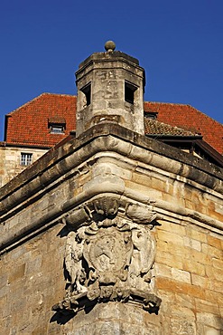 Crest on the Veste Coburg castle, 15th century, Veste Coburg 1, Coburg, Upper Franconia, Bavaria, Germany, Europe