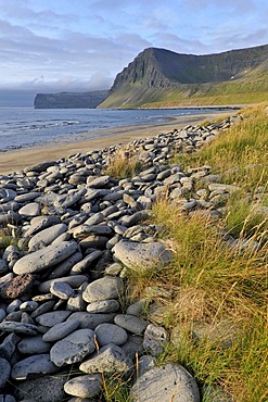 Large stones on the beach, HÃŠlavik or Haelavik bay, Hornstrandir, Westfjords, Iceland, Europe