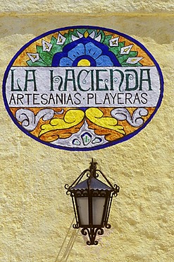 La Hacienda, sign of handicraft shop, Playa del Carmen, Quintana Roo, Yucatan Peninsula, Mexico, North America