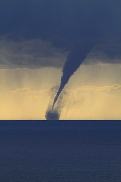 Tornado, waterspout, overlooking the Mediterranean Sea, off the coast of the Cote d'Azur, France, Europe