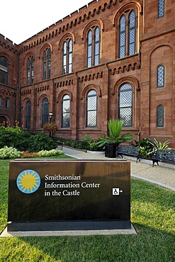 Information Center at the Smithsonian Institution Building, admin building and museum, known as "the Castle", National Mall, Washington DC, District of Columbia, United States of America, USA, PublicGround