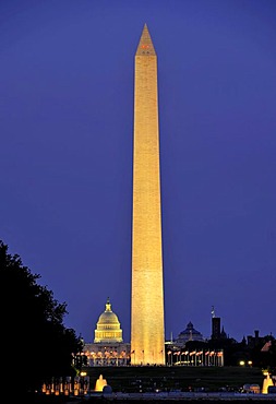 Washington National Monument and the United States Capitol at night, memorial, Obelisk, Washington DC, District of Columbia, USA, PublicGround