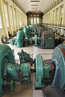 Hall with turbines and generators, Walchensee Power Plant, Bavaria, Germany, Europe