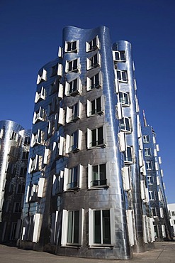 Neuer Zollhof building designed by architect Frank O. Gehry, Medienhafen, Duesseldorf, North Rhine-Westphalia, Germany, Europe