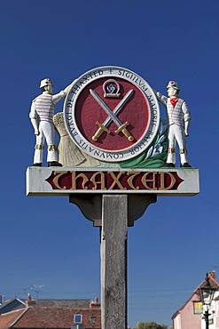 Thaxted town sign with Morris dancers, Thaxted, Essex, England, United Kingdom, Europe