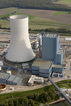 Aerial view, Datteln 4, E.ON coal-fired power plant under construction, Datteln, Ruhr Area, North Rhine-Westphalia, Germany, Europe