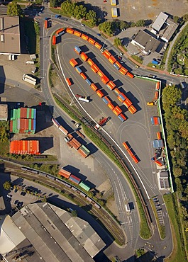 Aerial view, container storage area, port of Duisburg, Duisport, container port, coal dock, Ruhr river, Rhine, Ruhrort quarter, Duisburg, Ruhr Area, North Rhine-Westphalia, Germany, Europe