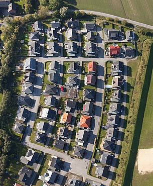 Aerial view, detached houses, one-family houses, Erikastrasse construction area, Hamm, Ruhr Area, North Rhine-Westphalia, Germany, Europe