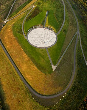 Aerial view, obelisk on Halde Hoheward slag heap between Recklinghausen and Herten, Emscherbruch landscape park, Ruhr Area, North Rhine-Westphalia, Germany, Europe