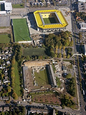 Aerial view, Old Tivoli stadium and New Tivoli stadium, built in 2009, Alemannia Aachen soccer stadium, Aachen, North Rhine-Westphalia, Germany, Europe