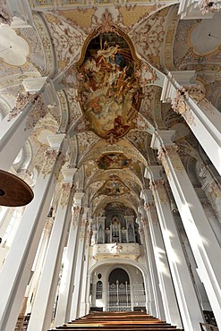 Ceiling fresco, ceiling painting, Heilig-Geist-Kirche church on Viktualienmarkt square, Munich, Bavaria, Germany, Europe