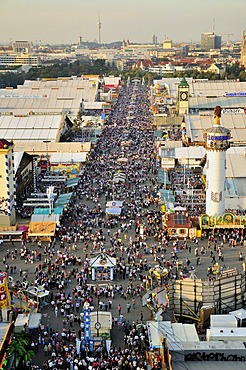 Crowds in Bierstrasse, beer street, Oktoberfest, Munich, Bavaria, Germany, Europe