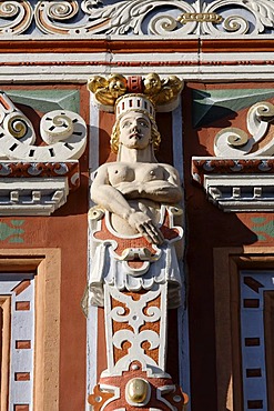 Sculptural decoration on the Zum breiten Herd building, a Renaissance town house, historic district, Erfurt, Thuringia, Germany, Europe